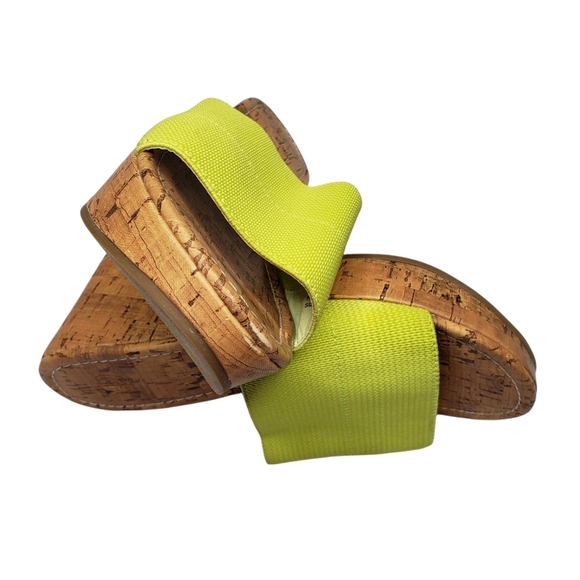 Urban Outfitters | Lime Green Slip On Open Toe Cork Wedge Sandals Women's 6 - Picture 6 of 10